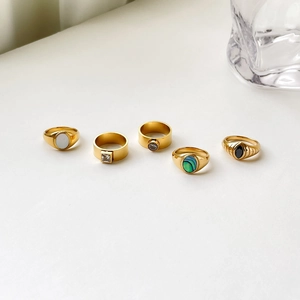 Bagues En Acier Titane Vintage Avec Zircon Coquille Nacre Bijoux Simples Géométriques Pour Femmes