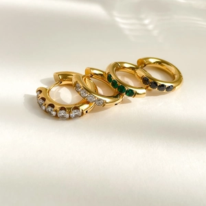 Boucles D Oreilles Créoles En Acier Inoxydable Zircons Colorés Doré Bijoux Géométriques Femmes