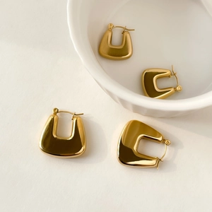 Geometric U-Shaped Hoop Earrings Gold Plated Titanium Steel Hollow Polished Minimalist Elegant Chic Women Jewelry