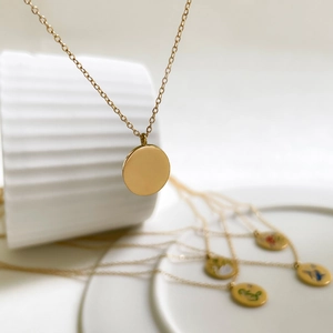 Artistic gold-plated titanium steel necklaces with colorful glazed round pendants
