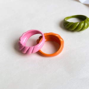 French vintage croissant rings in macaron candy colors with spiral texture for women