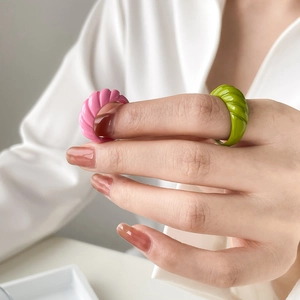 French vintage style bread pattern croissant rings in pink and green colors