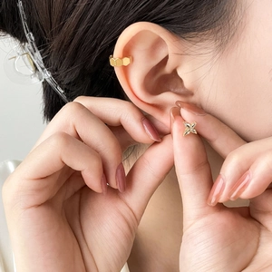 Zircon butterfly and hexagon honeycomb gold ear cuffs with sparkling stud detail