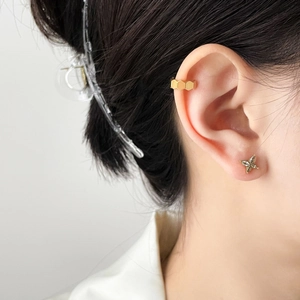 Zircon Butterfly Stud Earrings And Hexagonal Honeycomb Ear Cuffs Titanium Steel Gold Plated Minimalist Jewelry Women