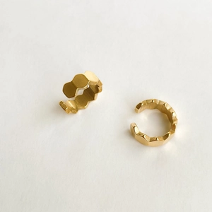 Golden honeycomb hexagonal ear cuffs with zircon butterfly and matte metallic finish