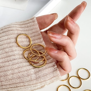 Gold-plated titanium steel ring set with colorful zircon stones on a white surface