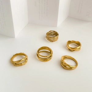 Bague En Acier Inoxydable Géométrique Minimaliste Pour Femme Bijoux Creux Texturés Superposés Rétro Français Dorés