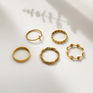 Geometric Titanium Steel Rings For Women Korean Style Weave Twist Faceted Minimalist Jewelry