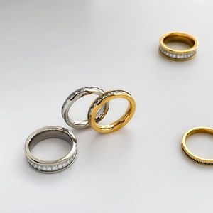 Sparkling eternity band ring in 18K gold plated titanium steel with clear crystal inlay