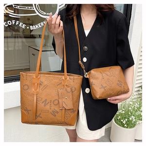 Brown monogram tote bag set with matching small shoulder bag for daily commuting women