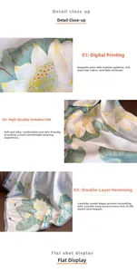 Close-up of vintage lotus silk scarf with digital printing and double-layered edges