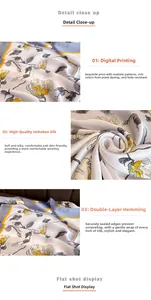 Macro détaillée de l'imprimé floral numérique sur imitation soie avec double couture