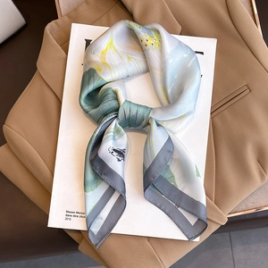 Satin Like Square Scarf Elegant Lotus Carp Print Women Professional Neck Wrap Versatile Fashion Hairband Shawl Accessory
