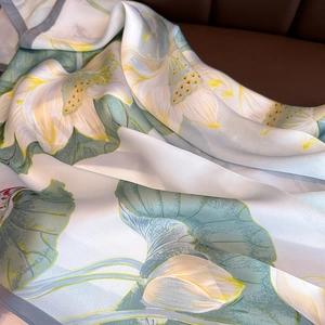 Vintage lotus pattern silk scarf with elegant floral prints and smooth satin finish