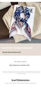 Detailed close-up of 70x70cm navy silk-like square scarf with elegant floral prints