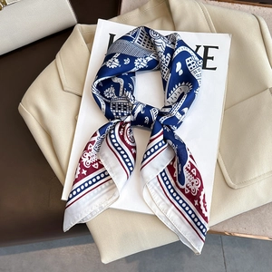 Fashion Satin Square Scarf For Women Vintage City Architecture Floral Print Elegant Neck Scarf Shawl Hair Wrap Scarf Gift