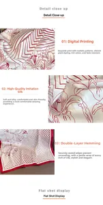 Detail of red and white striped silk scarf with floral pattern and stitched edges