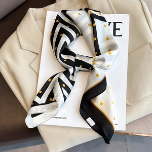 Carré De Satin Synthétique Élégant Pour Femme Motif À Pois Et Géométrique Foulard Satin Bandeau Cheveux Polyvalent