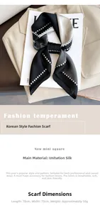 Dettaglio foulard quadrato 70x70cm in finta seta con motivo geometrico bianco e nero