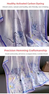 Détail du foulard en soie violette avec ourlet précis et teinture au charbon actif