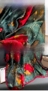 Detail of silk scarf showing reactive carbon dyeing and fine edge locking texture