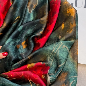 Retro floral faux silk scarf for women featuring luxurious satin texture and elegant patterns
