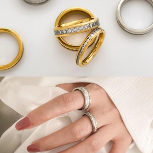 Eternity Ring Titanium Steel Inlaid White Zircon Rhinestone 18K Gold Plated Minimalist Luxury Fashion Jewelry For Women