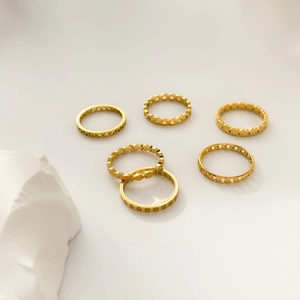 Lot de 6 bagues dorées minimalistes avec marguerites et motifs géométriques bohèmes