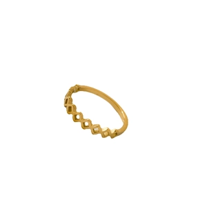 Golden geometric ring featuring half hollow diamond patterns and half smooth surface