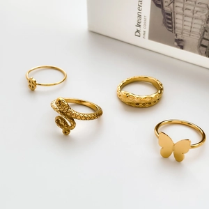 Retro Punk Snake Butterfly Dollar Sign Rings Stainless Steel Gold Plated Vintage Jewelry For Women