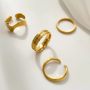 Bague En Acier Titane Minimaliste Brossé Mat Plaqué Or Ouverte Ajustable Bijoux De Mode Géométriques Pour Femmes