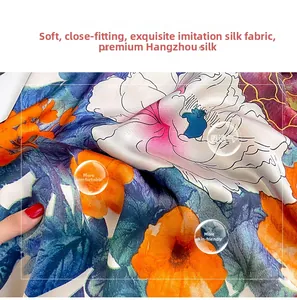 Detail of silk-like floral scarf fabric showing soft texture and elegant vintage print