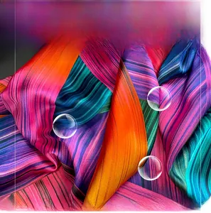 Close-up of multicolored striped silk scarf fabric showing smooth texture and luster