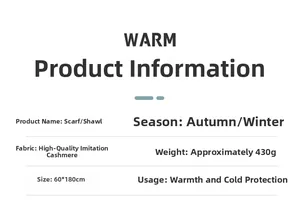 Specifiche dettagliate della sciarpa in finto cashmere, 60x180cm, 430g per l'inverno