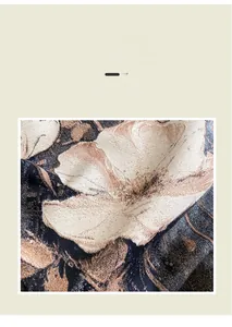 Macro detail of thick faux cashmere fabric with vintage floral patterns and soft texture