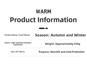 Detailed specifications for the faux cashmere scarf with size and weight dimensions
