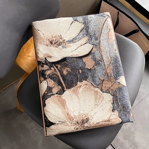 Thick cashmere-like shawl with artistic oil painting floral print in elegant rose gold frame