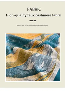 Close-up of premium cashmere-like fabric with elegant teal and yellow abstract patterns