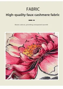 Detailed macro view of high-quality imitation cashmere fabric with pink peony prints