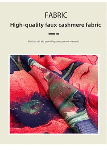 Detail of high-quality faux cashmere fabric with colorful floral prints and soft texture