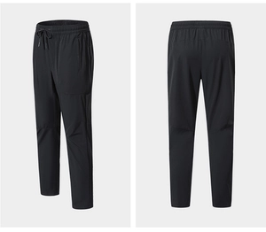 Vista anteriore e posteriore dei pantaloni sportivi da uomo con coulisse ed elastico in vita