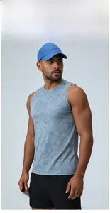 Close-up of light blue heather textured quick-dry fabric on a breathable sports vest