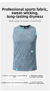 Close-up of quick-dry running vest showing round neck, digital print and flat seams