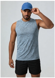 Detail of grey marble printed quick-dry tank top with premium breathable fabric texture