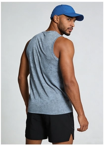 Back view of a printed quick-dry sports vest with marble pattern and athletic shorts