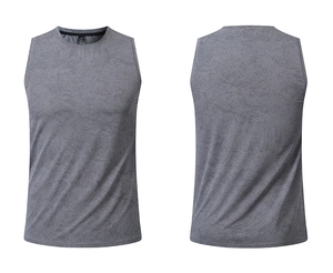 Detailed front and back view of a grey marble print quick-dry breathable gym tank top