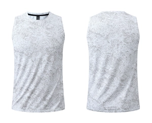 Front and back view of breathable quick-dry sports tank top with white marble dye pattern