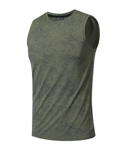 Close-up of olive green athletic tank top showing high-quality moisture-wicking fabric texture