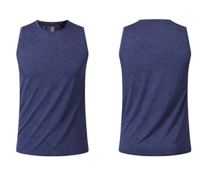 Macro detail of breathable textured navy blue quick-dry fabric for men's sports vest
