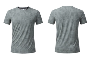 Front and back view of men's crewneck grey training t-shirt with mesh texture